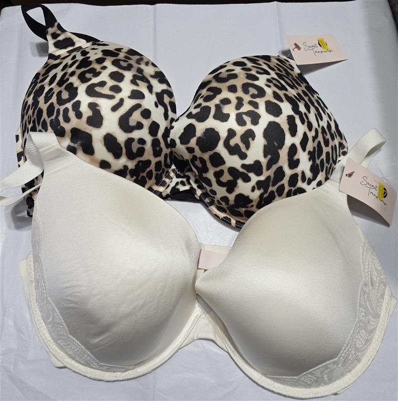 NWT 2 Secret Treasures 40DDD Lifting Plunge Bra Ivory & Animal 132997