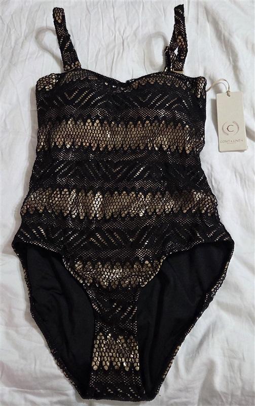 NWT Cosita Linda M Black Gold Lace 1pc Swimsuit Tummy Control 133002