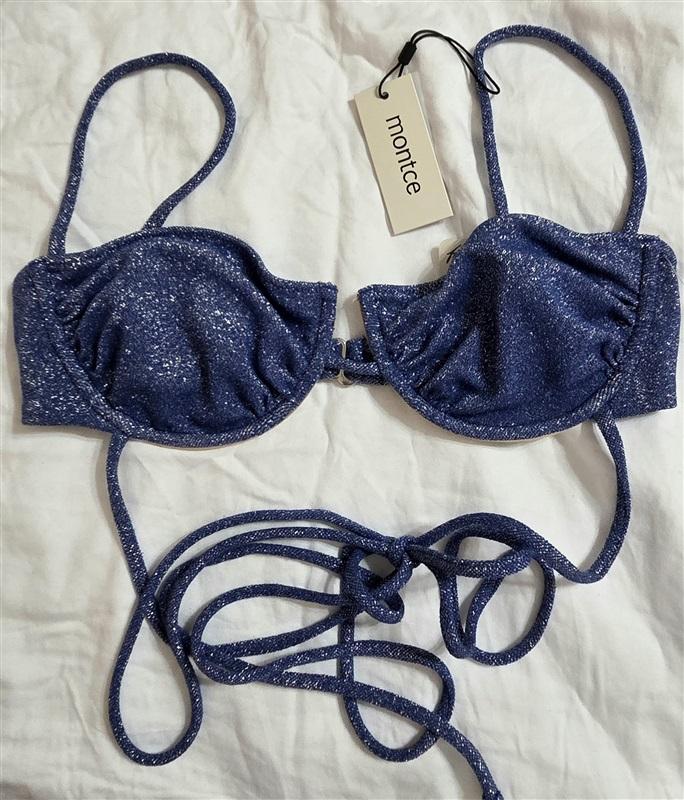 NWT FP Movement Montce LG Underwire Bikini Swim Top Blue Sparkle 133007