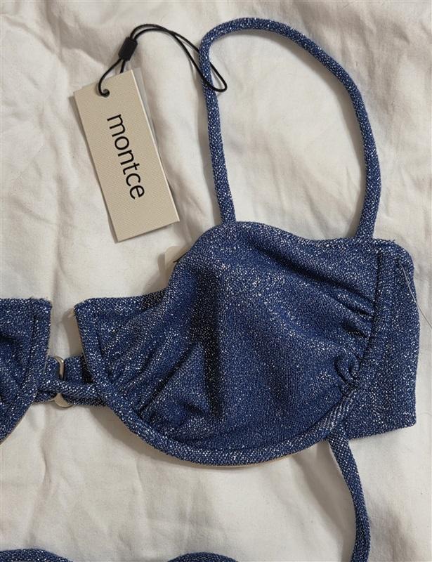 NWT FP Movement Montce LG Underwire Bikini Swim Top Blue Sparkle 133007