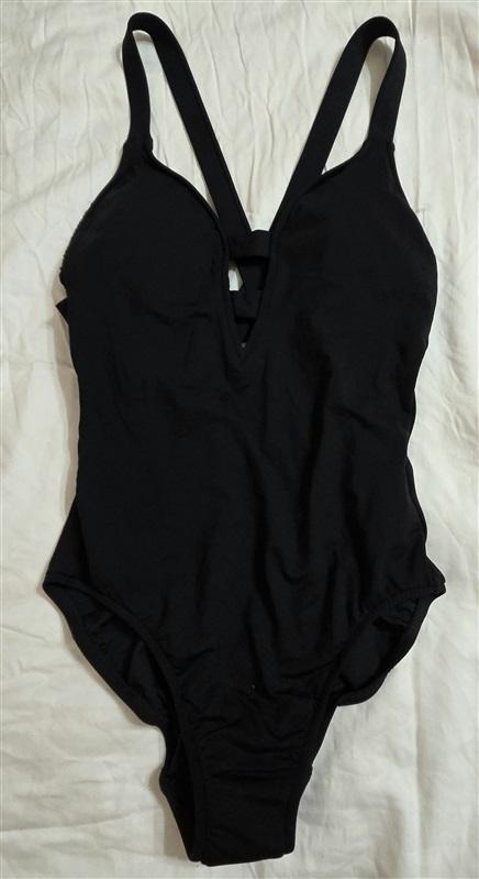 NWT Seafolly Collective 6 USA Black Deep V-Neck 1PC Swimsuit 133008