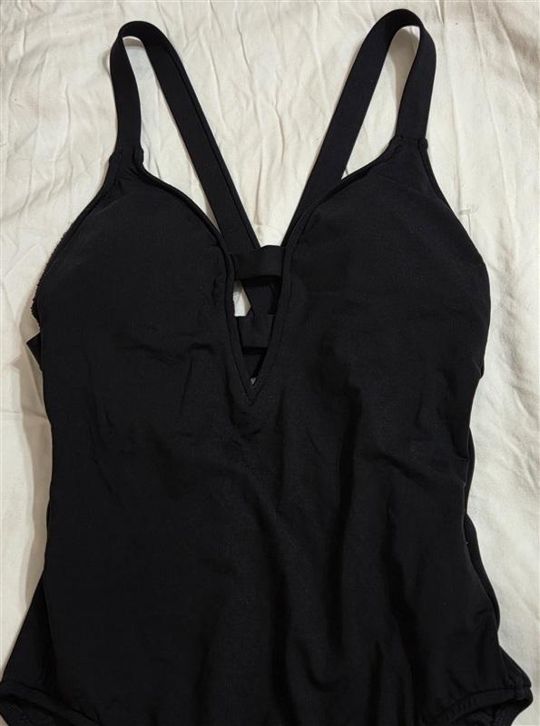 NWT Seafolly Collective 6 USA Black Deep V-Neck 1PC Swimsuit 133008