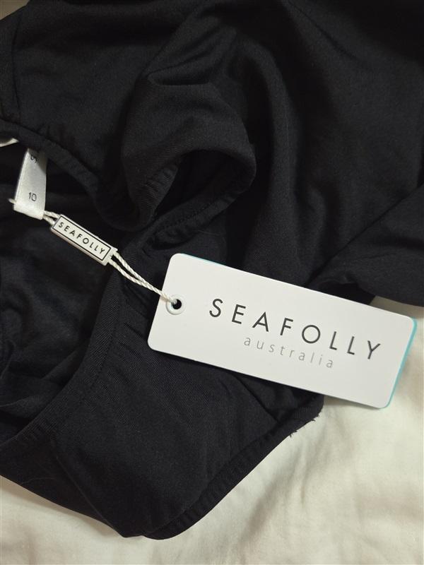 NWT Seafolly Collective 6 USA Black Deep V-Neck 1PC Swimsuit 133008