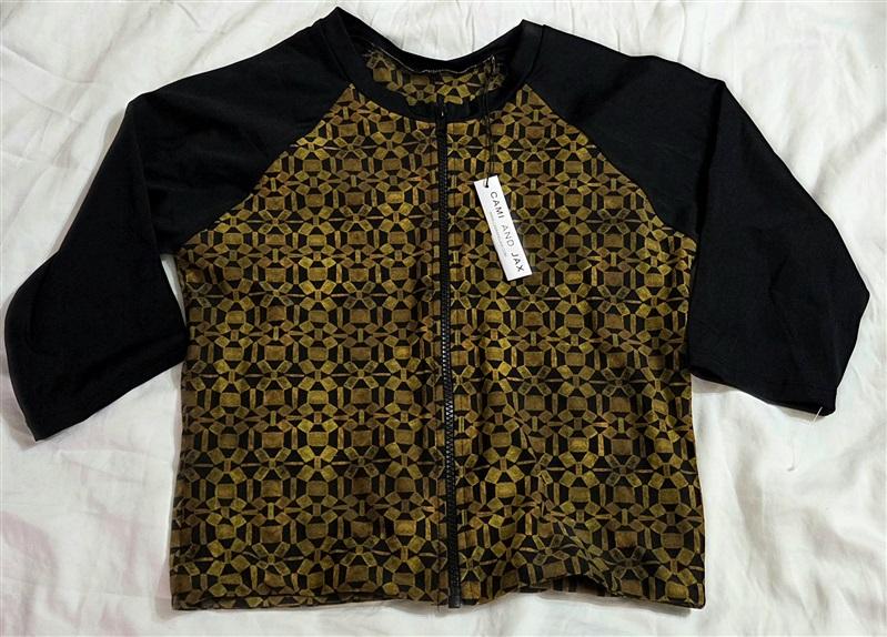 NWT Free People Cami & Jax XL Surf Top Brown Black Zip Up 133010