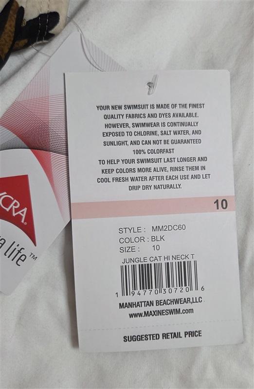 NWT Maxine Of Hollywood 10 Jungle Cat Animal Print Hi Neck Tankini Top 133011