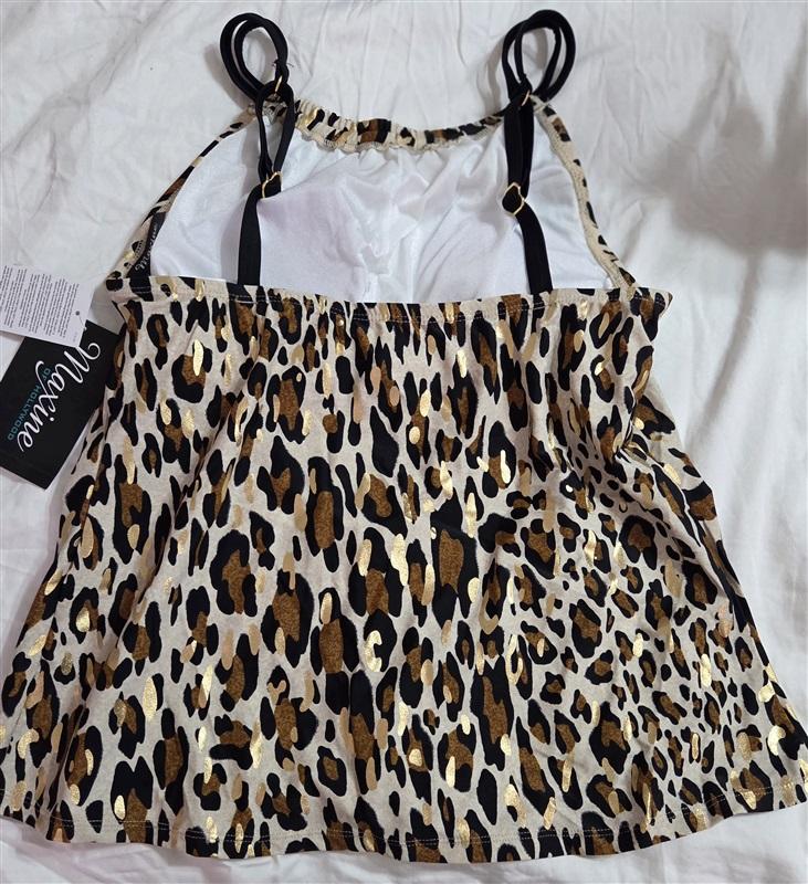 NWT Maxine Of Hollywood 10 Jungle Cat Animal Print Hi Neck Tankini Top 133011