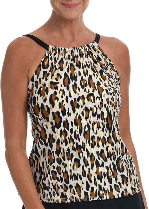 NWT Maxine Of Hollywood 10 Jungle Cat Animal Print Hi Neck Tankini Top 133011