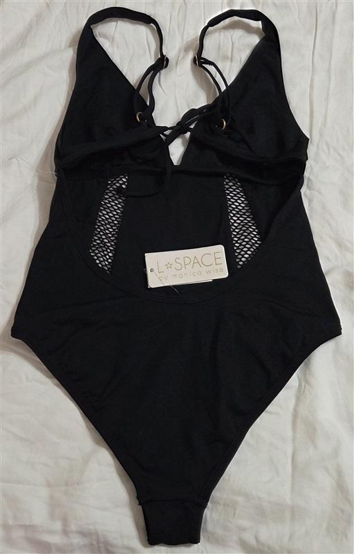 NWT L Space 8 Show & Tell Swimsuit Black Open lace 1pc 133013