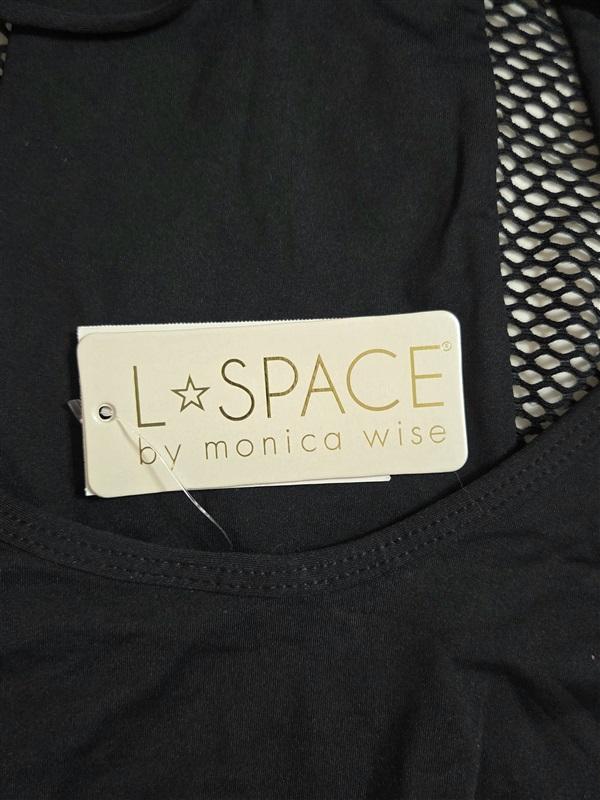 NWT L Space 8 Show & Tell Swimsuit Black Open lace 1pc 133013