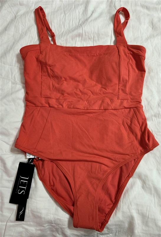 NWT JETS Jessika Allen 12 USA Square Neck 1pc Flamingo Red Swimsuit 133015