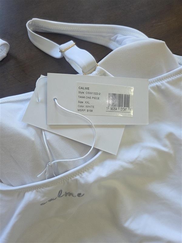NWT Calme XXL 1 Pc Maillot Square Neck Tank Swimsuit White 133020