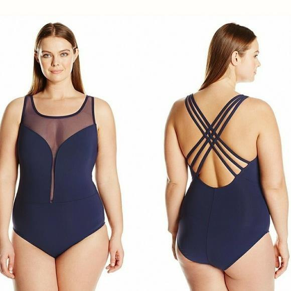 NWT Bleu Rod Beattie 16W Mesh Cross Back 1PC Swimdress 122760