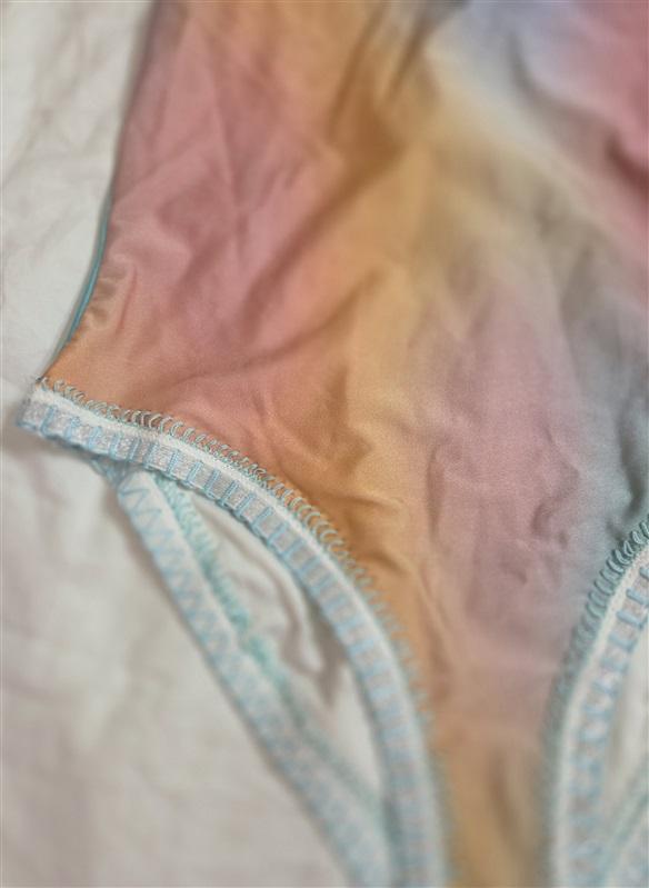 NWT Pilyq Platinum M Golden Hour Rainbow Crochet Trim 1PC SwimSuit 133027