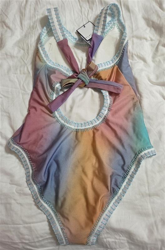 NWT Pilyq Platinum M Golden Hour Rainbow Crochet Trim 1PC SwimSuit 133027