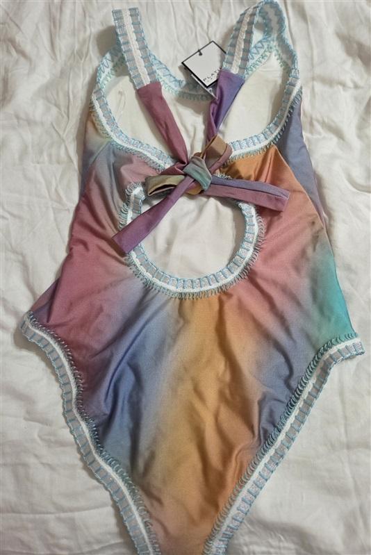 NWT Pilyq Platinum M Golden Hour Rainbow Crochet Trim 1PC SwimSuit 133027
