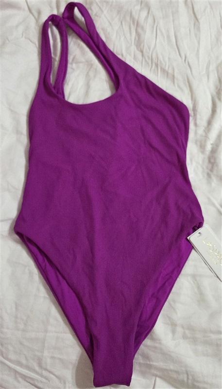 NWOT L Space 6 PIT Ribbed Phoebe Cut Out Purple 1PC Swimsuit 133029