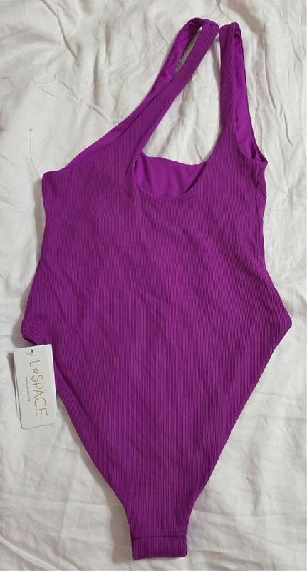 NWOT L Space 6 PIT Ribbed Phoebe Cut Out Purple 1PC Swimsuit 133029