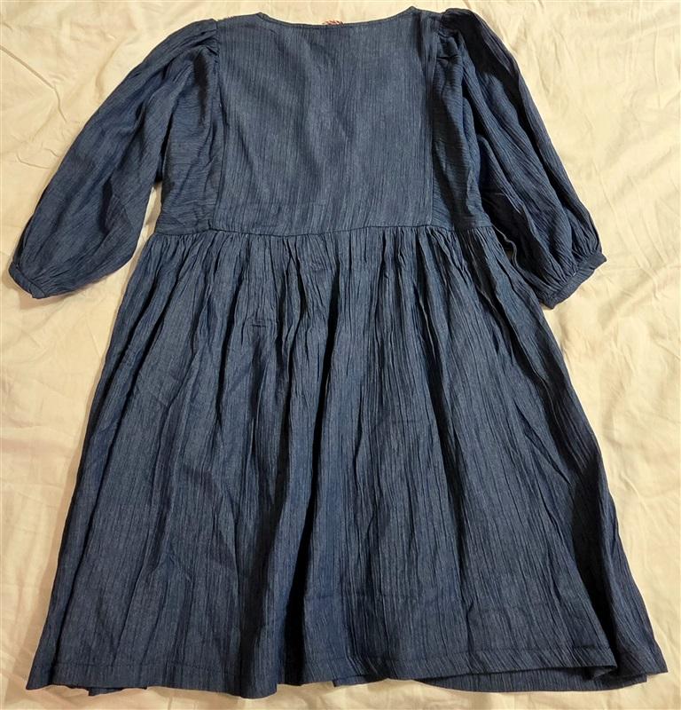 NWT Hayden S Boho Peasant Dress Tapestry Yoke Puff Sleeve Tunic Blue 133031