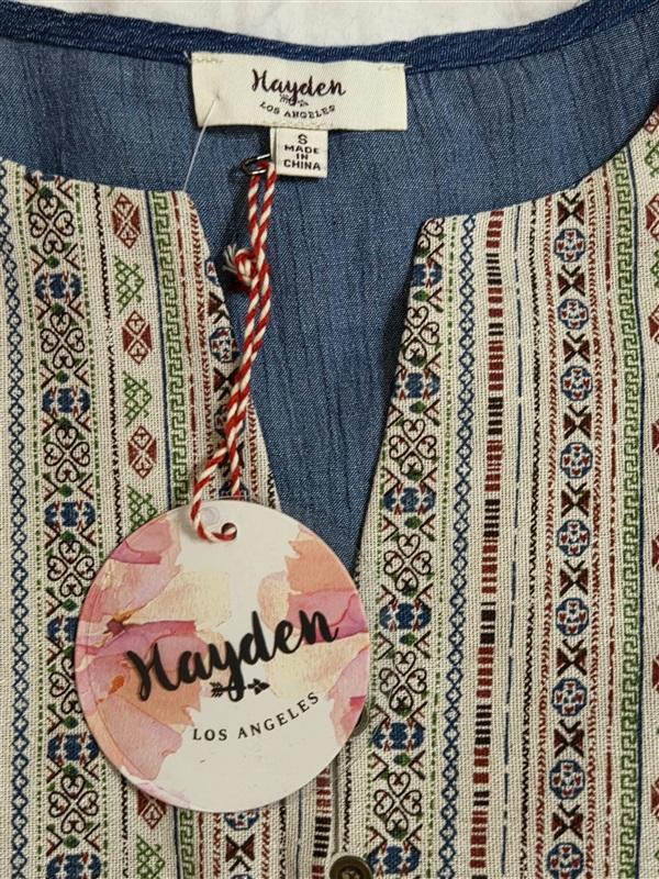 NWT Hayden S Boho Peasant Dress Tapestry Yoke Puff Sleeve Tunic Blue 133031