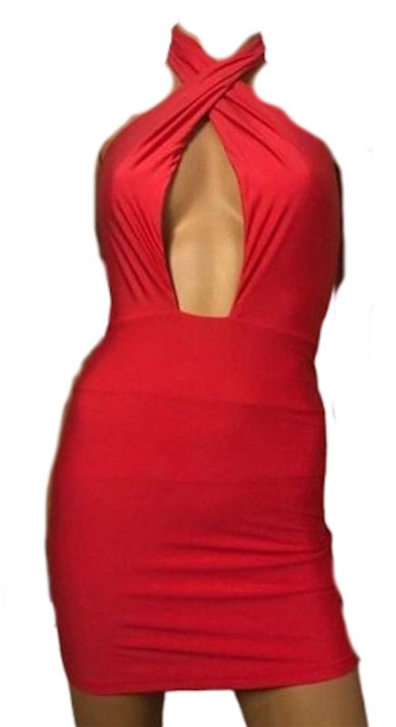 NWT PilyQ M/L Alex Red Deep V Tankini Dress 1PC Swimsuit 133036