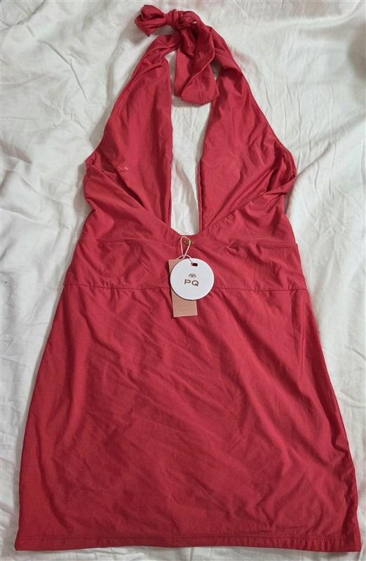 NWT PilyQ M/L Alex Red Deep V Tankini Dress 1PC Swimsuit 133036