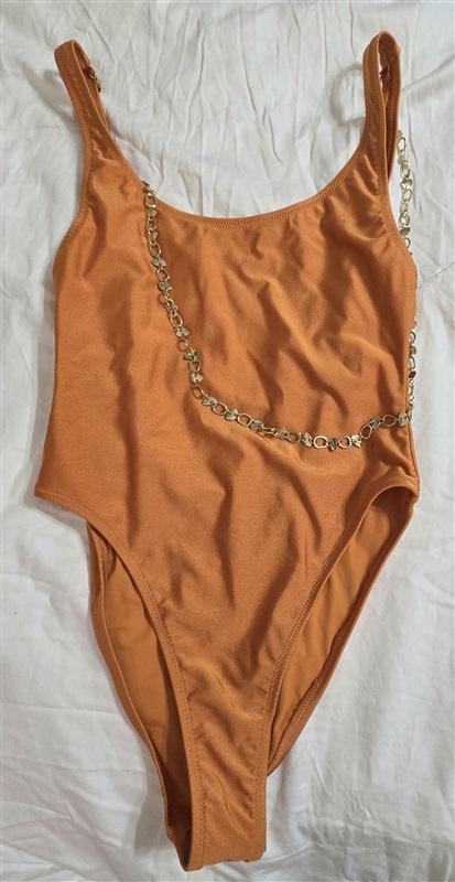 NWT Solid & Striped S Zoya Sofia Richie Grainge Orange Gold Chain Swim 133037