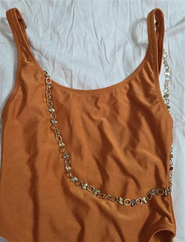 NWT Solid & Striped S Zoya Sofia Richie Grainge Orange Gold Chain Swim 133037