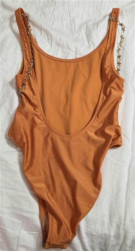 NWT Solid & Striped S Zoya Sofia Richie Grainge Orange Gold Chain Swim 133037