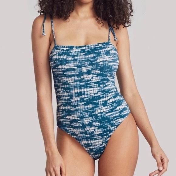 NWT Faherty X Onia Small Shibori Blue White Shoulder Tie-dye One Piece 133038