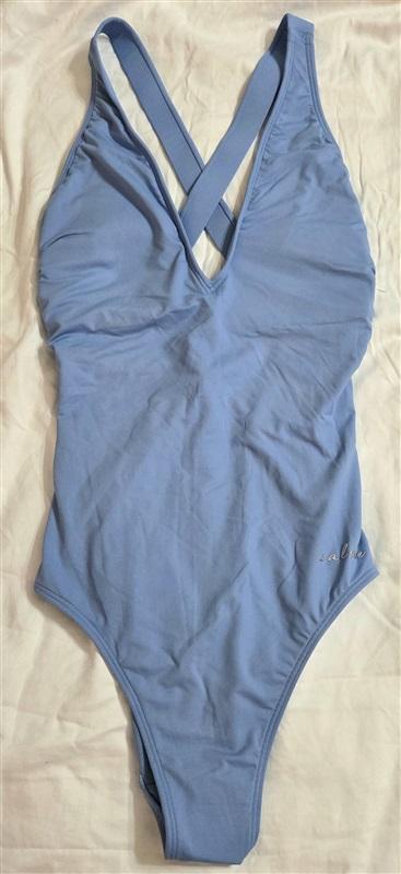 NWT Calme L Blue Cross Back Malliot 1 Pc Swimsuit 133042