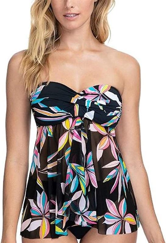 NWT Gottex Profile 12 Floral Flyaway Tankini Top Black 133045