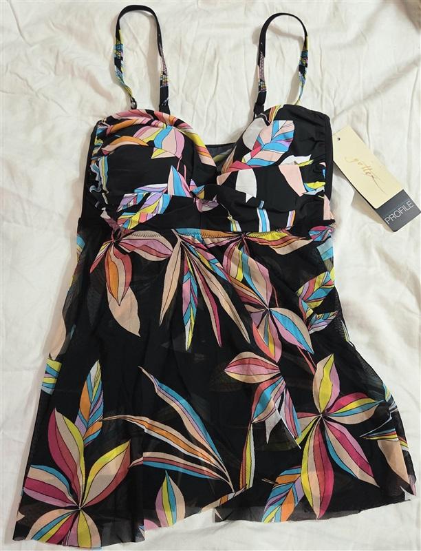 NWT Gottex Profile 12 Floral Flyaway Tankini Top Black 133045