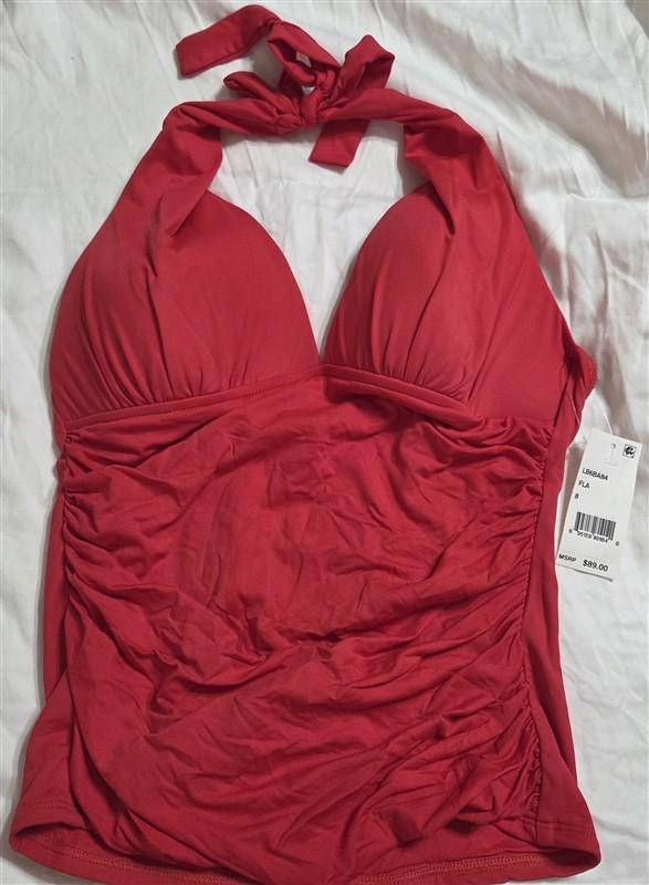 NWT La Blanca 6 Island Goddess Halter Tankini Top Swimsuit Top Red FLA 133048
