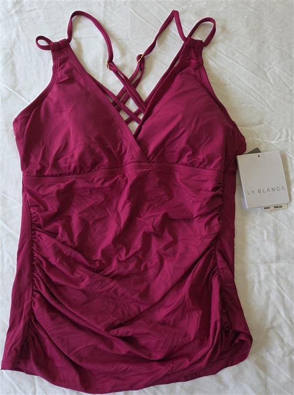 NWT La Blanca 8 Island Goddess Underwire Tankini Swimsuit Wine 133050