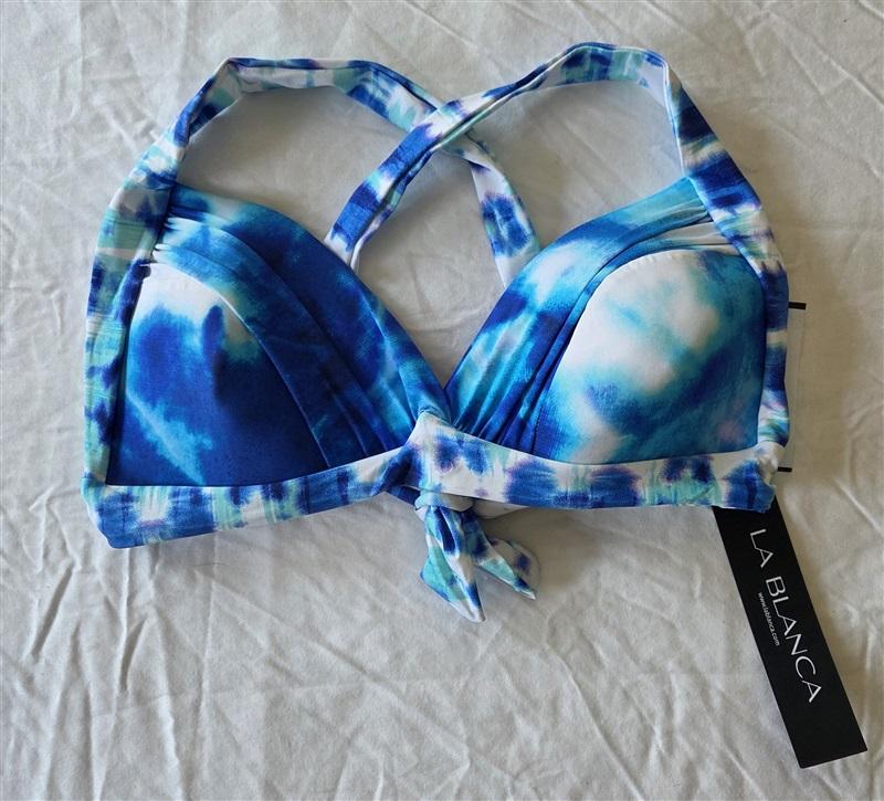 NWT La Blanca Island Goddess 8 Blue White Triangle Bikini Swim Top 133053
