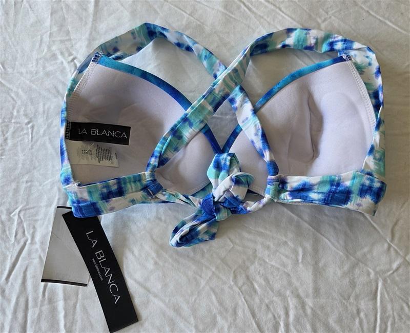 NWT La Blanca Island Goddess 8 Blue White Triangle Bikini Swim Top 133053