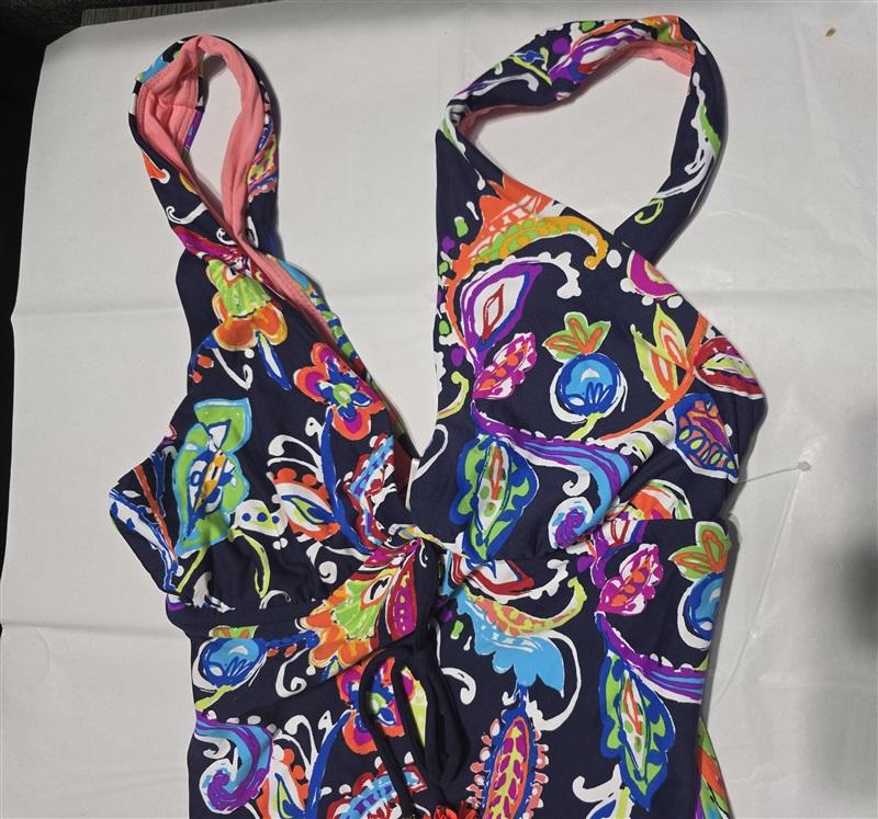 NWT Anne Cole 6 PAISLEY POM PLUNGE Deep V 1PC Swimsuit 133055
