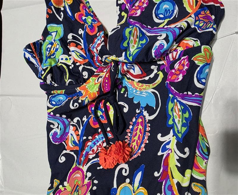 NWT Anne Cole 6 PAISLEY POM PLUNGE Deep V 1PC Swimsuit 133055