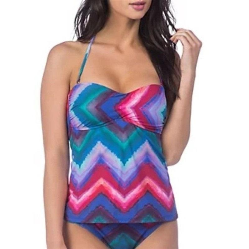 NWOT La Blanca Island Goddess 6 Chevron Bandeau Tankini Swim Top 133056
