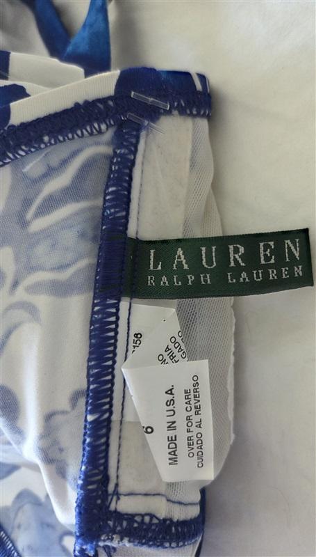 NWOT Ralph Lauren 6 Beach Club Floral Blue Longline Bikini Swim Top 133062