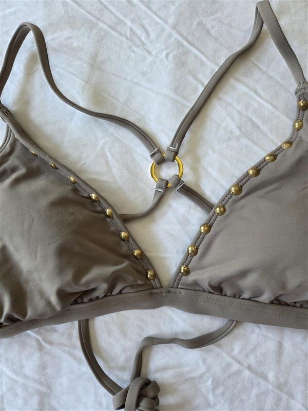 NWT La Blanca Island Goddess 4 Halter Triangle Bikini Swim Top Taupe 133065