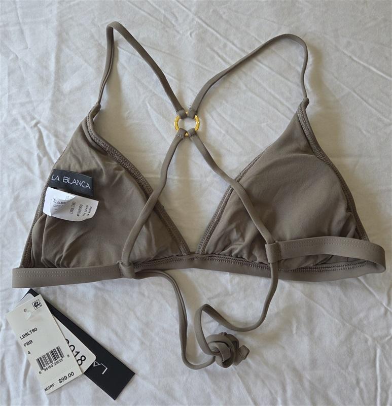 NWT La Blanca Island Goddess 4 Halter Triangle Bikini Swim Top Taupe 133065