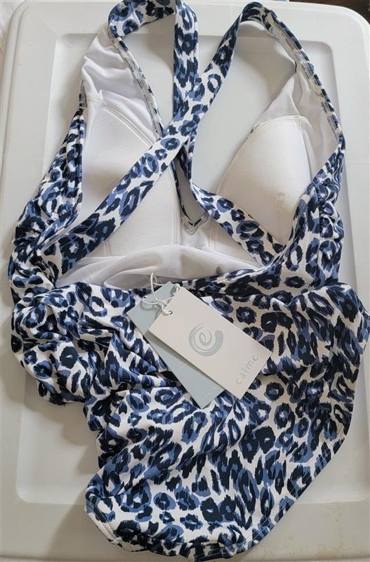 NWT Calme XS Blue Tiger Cross Back 1 Pc Swimsuit 133069