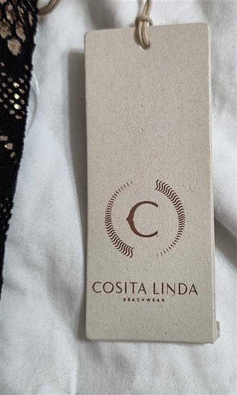 NWOT Cosita Linda S Black Gold Lace 1pc Swimsuit Tummy Control 133073