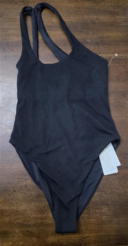 NWOT L Space 4 Black Ribbed Phoebe Cut Out 1PC Swimsuit 133075