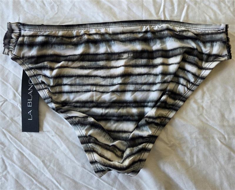 NWT La Blanca 12 Grey & White Stripe Ruched-Waist Hipster Bikini Bottom 133080