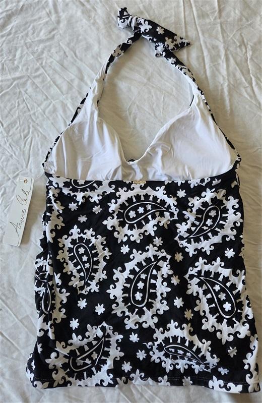 NWTD Anne Cole M PAISLEY Black White HALTER TANKINI 133081