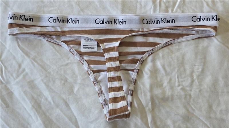 NWOT Calvin Klein Logo S Cotton Thong QD3587 Stripe 133095