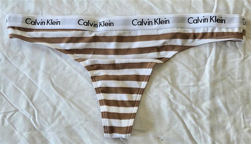 NWOT Calvin Klein Logo S Cotton Thong QD3587 Stripe 133095