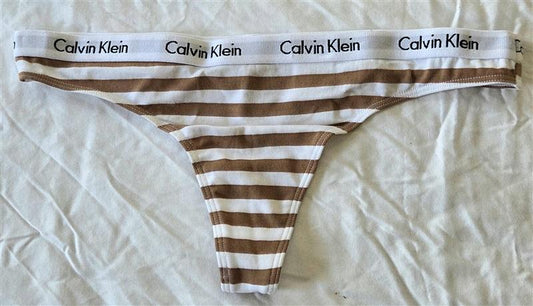 NWOT Calvin Klein Logo S Cotton Thong QD3587 Stripe 133095